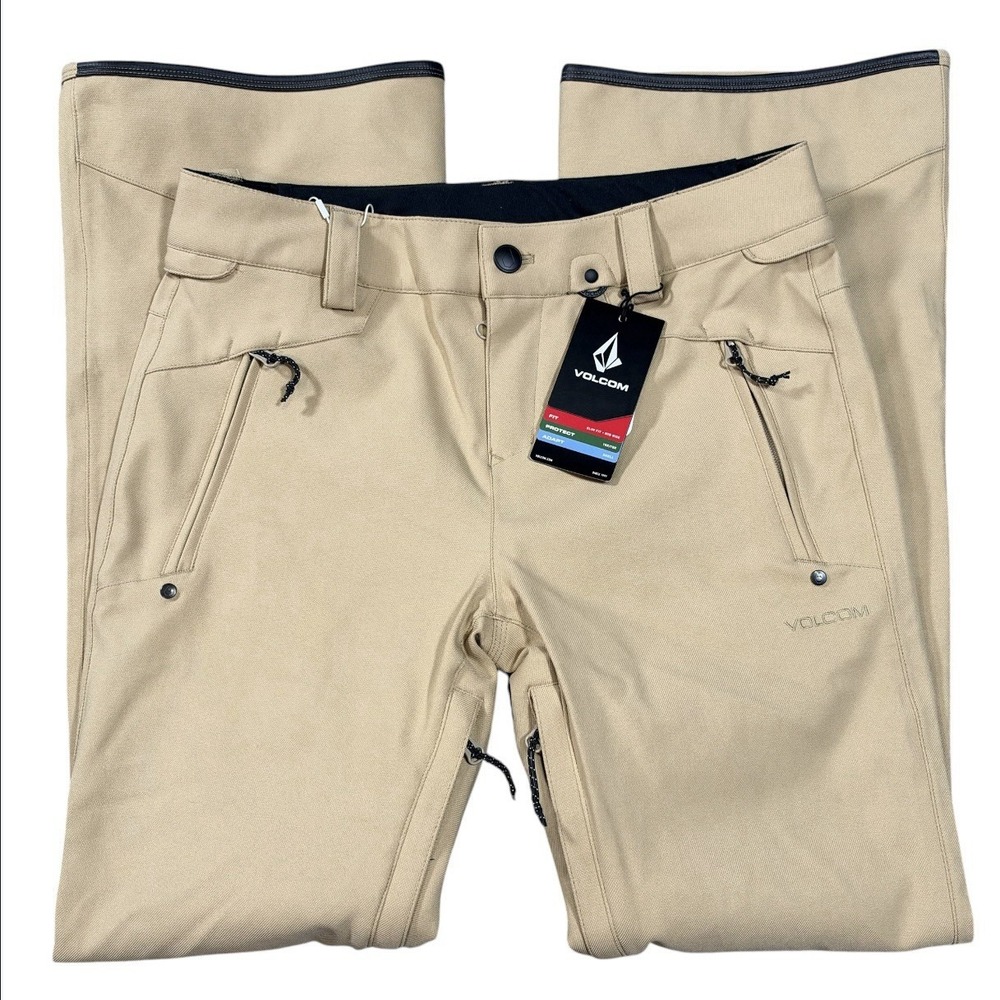 Volcom Genus Stretch Women M Snowboard Pants 15,000mm Sand Khaki Retail $220 NWT